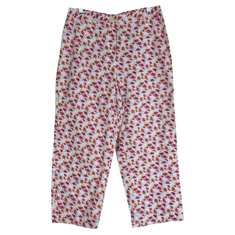 Liz Claiborne Floral 100% Cotton Cropped Capri Pants Coastal Grandmother Size 12 - Picture 2 of 5
